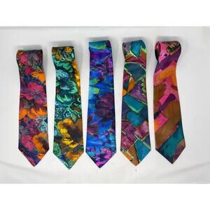 Men's Vintage Ketch Bright Watercolor Floral Patterned‎ Ties Set of 5